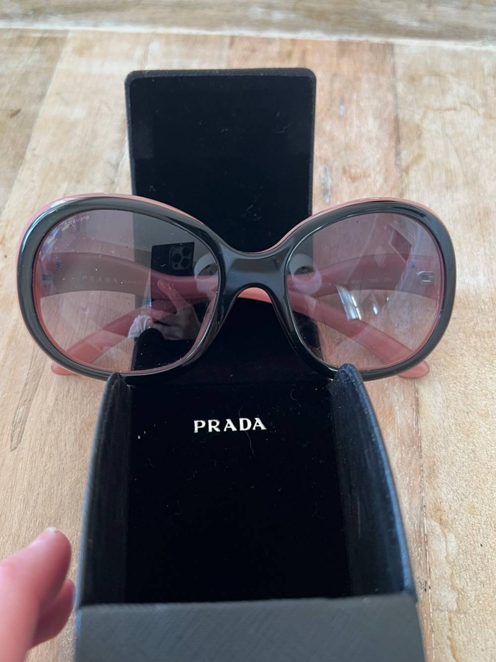 Prada Oversized Round Sunglasses - Black Front & Pink Temples
